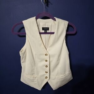 Evereve Vest Womens S Cream Corduroy Button Front Lined Sleeveless V Neck Top